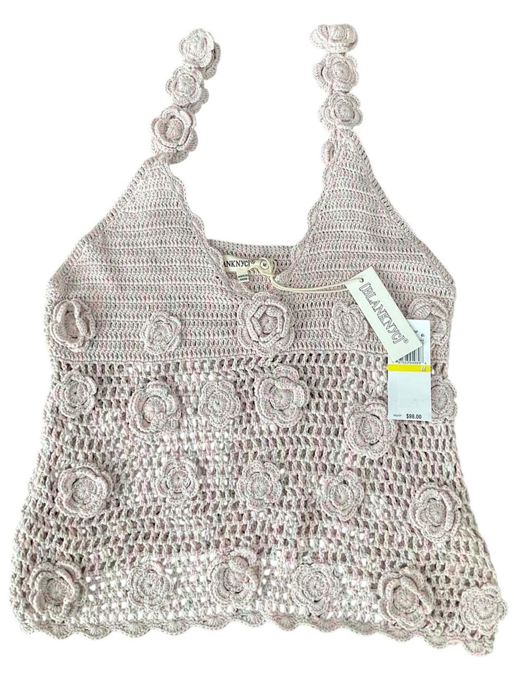 BLANK NYC Women’s Floral Applique Crochet Knit Blouse Pink Size Medium NWT